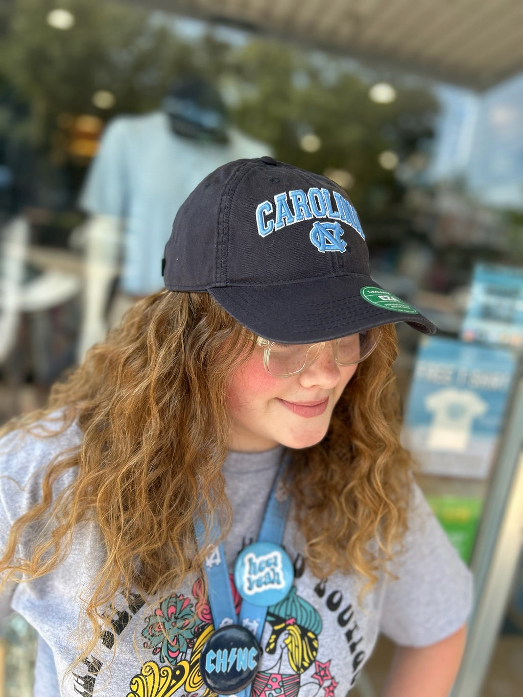 UNC Hat in Navy with Embroidered Main Event Logo in Carolina Blue